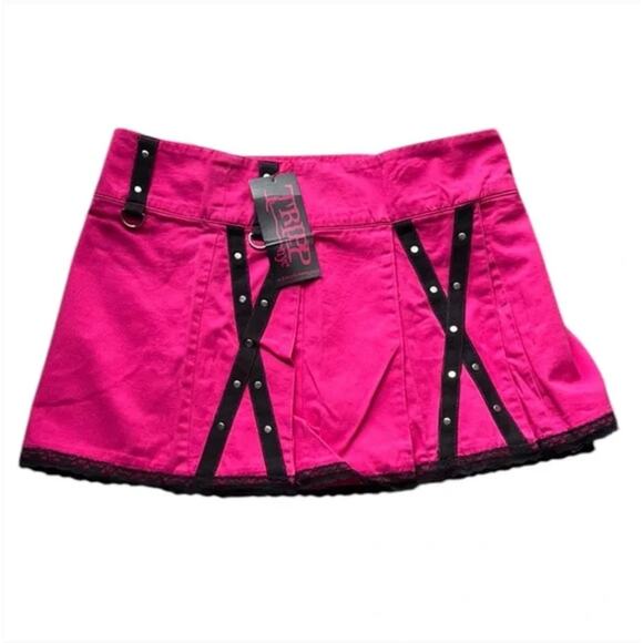NWT Vintage Y2K Tripp NYC Hot Pink And Black Mini Skirt Sz L - Picture 1 of 4